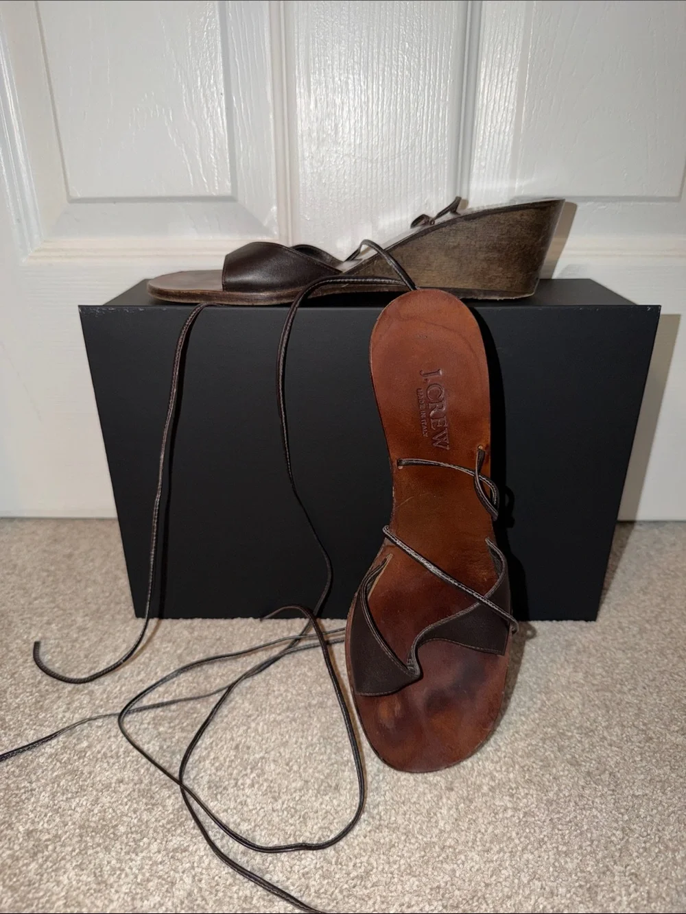 J. Crew Brown Leather Lace-Up Wedge Sandals